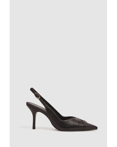 Reiss Delilah - Black Mid Heel Leather Sling Back Court Shoes, Us 8.5