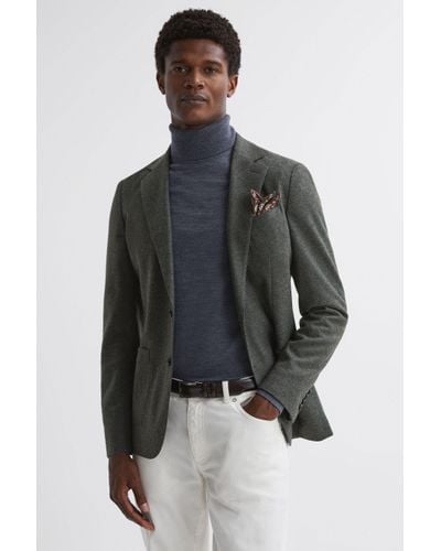 Reiss Lincoln - Forest Green Slim Fit Single Breasted Wool Blazer - Grey