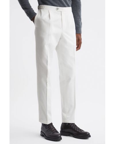 Oscar Jacobson Oscar Slim Fit Adjustable Cotton Trousers - White