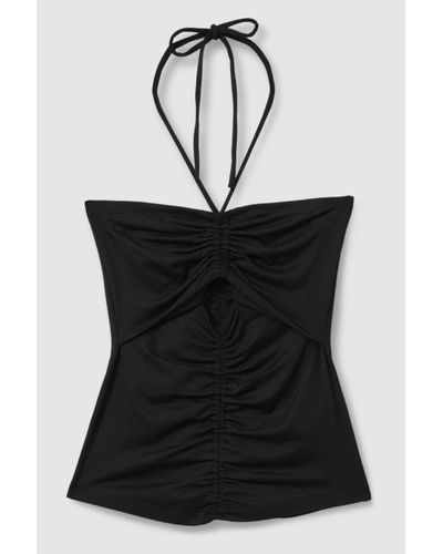 Reiss Solare - Black Ruched Halterneck Top