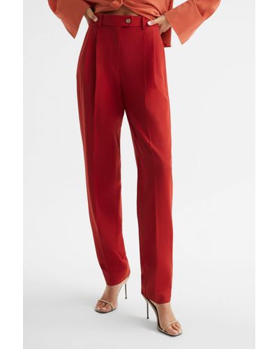 Reiss Kamila - Red Wool Blend Tapered Trousers, Us 2