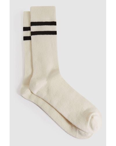 Reiss Alcott - Ecru Wool Blend Striped Crew Socks - Black