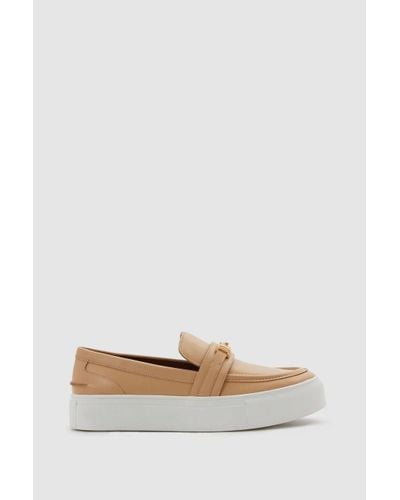 Reiss Adelina - Neutral Leather Loafer Trainers - Natural