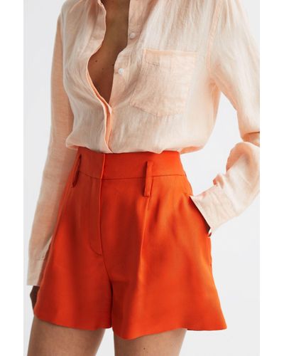 Reiss Hollie - Orange Linen Pleat Front Shorts - Red