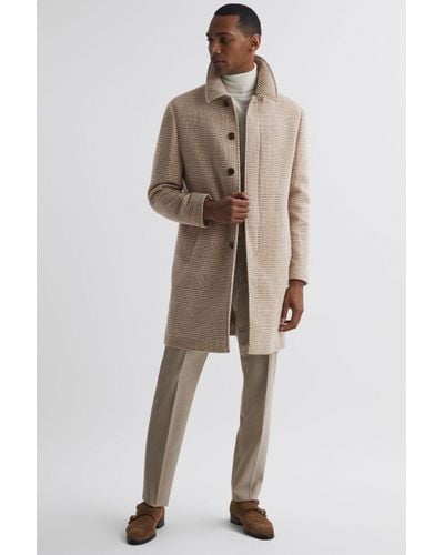Reiss Bellagio - Oatmeal Wool Check Mid Length Coat, Xs - Natural
