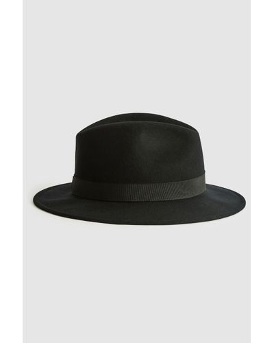 Reiss Ashbourne - Black Wool Fedora Hat, Uk S/m