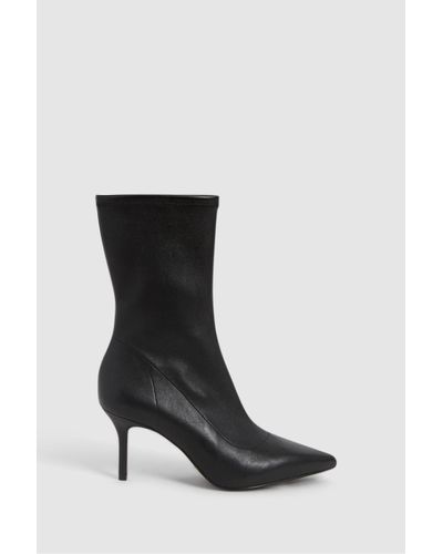 Reiss Caley - Black Pointed Kitten Heel Leather Boots, Us 10.5