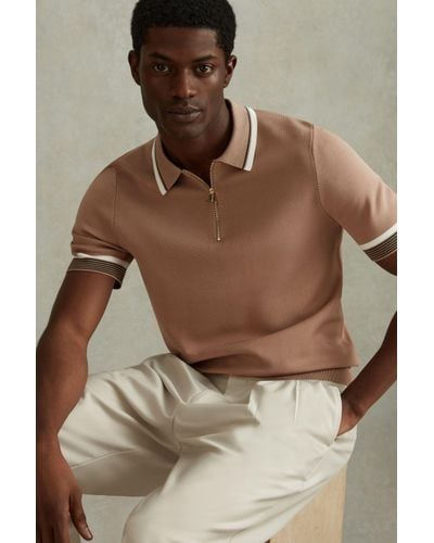 Reiss Chelsea - Warm Taupe Half-zip Polo Shirt - Multicolour
