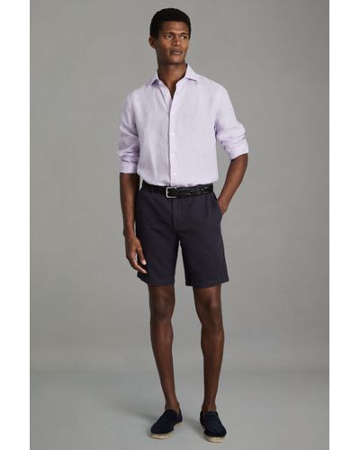 Reiss Ezra - Navy Cotton Blend Internal Drawstring Shorts - Grey