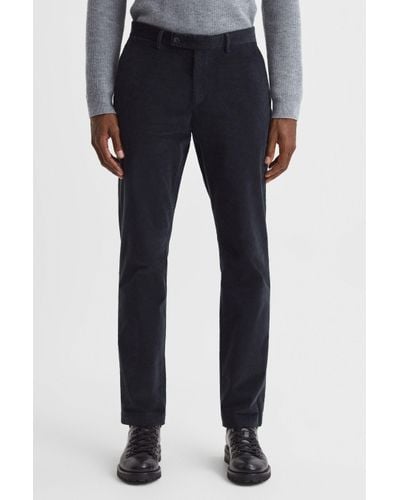Reiss Strike - Navy Slim Fit Brushed Cotton Trousers - Blue