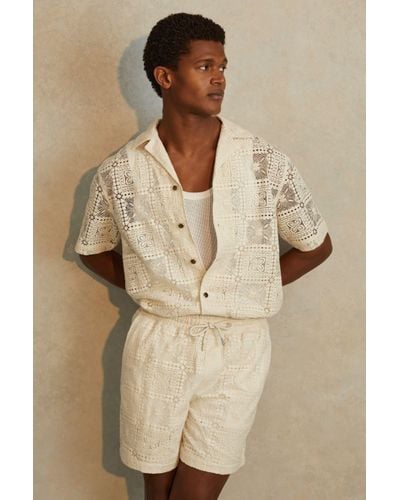 Reiss Pallas - Ecru Crochet Cuban-collar Shirt, Xs - Natural
