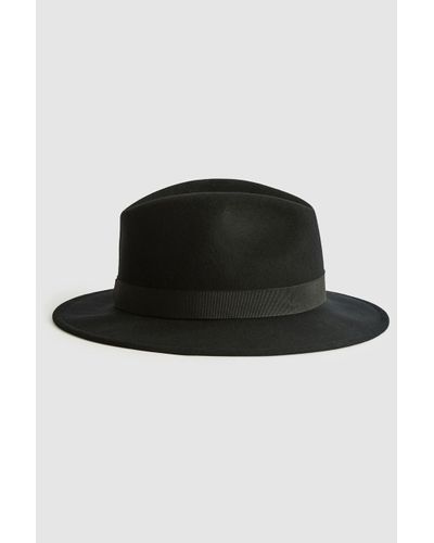 Reiss Ashbourne - Black Wool Fedora Hat, Uk S/m