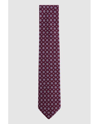 Reiss Budelli - Bordeaux Silk Floral Medallion Tie, One - Blue