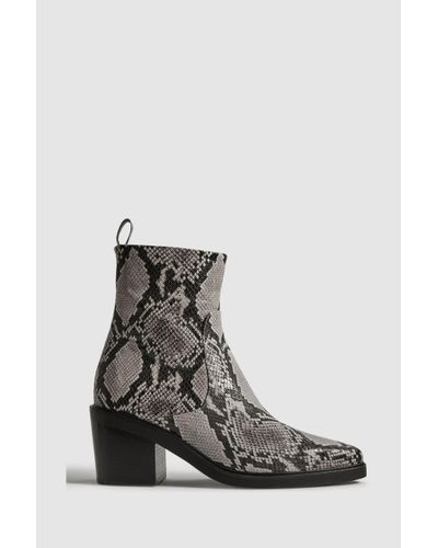 Reiss Sienna - Snake Leather Heeled Western Boots - Multicolour