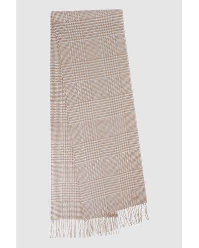 Reiss Jack - Oatmeal Wool-cashmere Check Scarf, One - Natural
