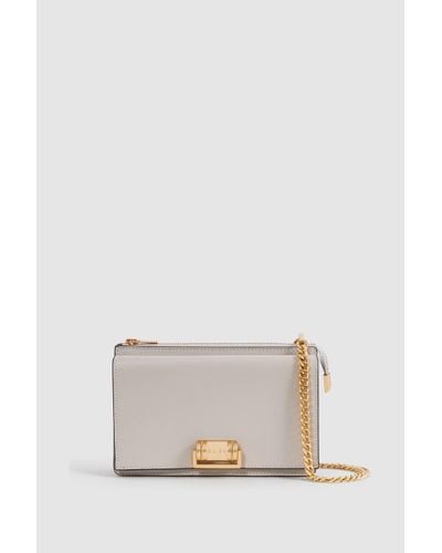 Reiss Picton - Grey Leather Chain Crossbody Bag - Natural