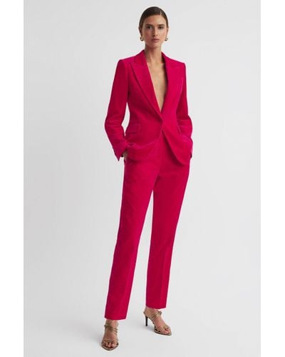 Reiss Rosa - Pink Petite Velvet Single Breasted Suit Blazer - Red