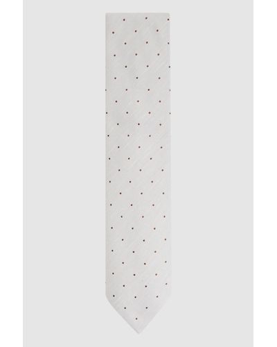 Reiss Lorenzo - Cream Silk Blend Textured Polka Dot Tie - White