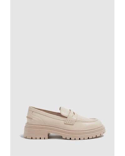 Reiss Adele Chunky Cleated Loafers - Cream Leather Plain - Natural
