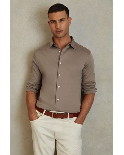 Reiss Viscount - Cinder Slim Fit Mercerised Cotton Jersey Shirt, M - Brown