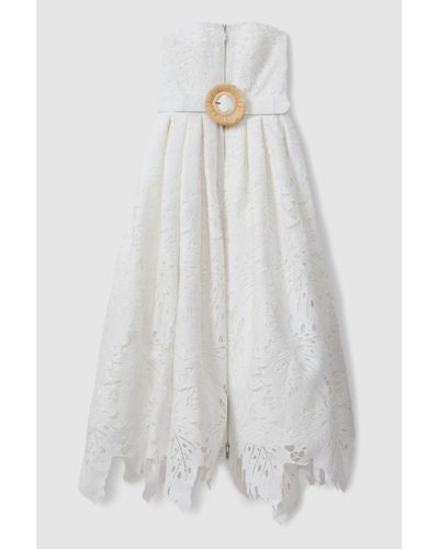 LEO LIN Leo Strapless Lace Belted Midi Dress - White