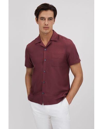 Reiss Tokyo - Brick Red Cuban Collar Button-through Shirt