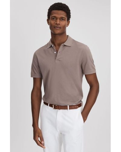 Reiss Puro - Dark Taupe Garment Dyed Cotton Polo Shirt - Grey