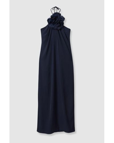Halston Rosette Maxi Dress - Blue