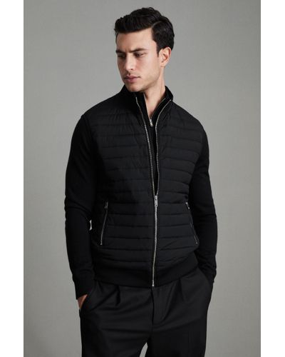 Reiss Pluto - Black Hybrid Quilt And Knit Zip-through Gilet - Blue