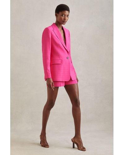 Reiss Hewey - Pink Tailored Textured Suit Shorts