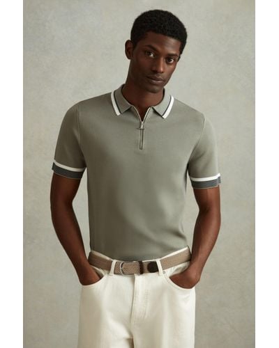 Reiss Chelsea - Sage Half-zip Polo Shirt, S - Green