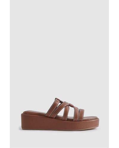 Reiss Naya - Tan Leather Strappy Platform Sandals - Brown