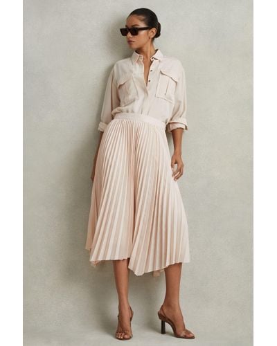 Reiss Azalea - Blush Pleated Asymmetric Midi Skirt - Natural