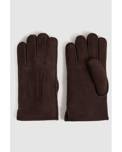 Reiss Aragon - Chocolate Suede Shearling Gloves - Black