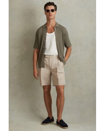 Reiss Con - Stone Cotton Blend Adjuster Shorts - Natural