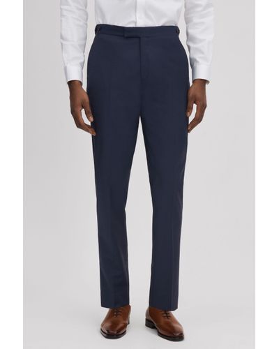 Reiss Destiny - Navy Wool Side Adjuster Trousers - Blue
