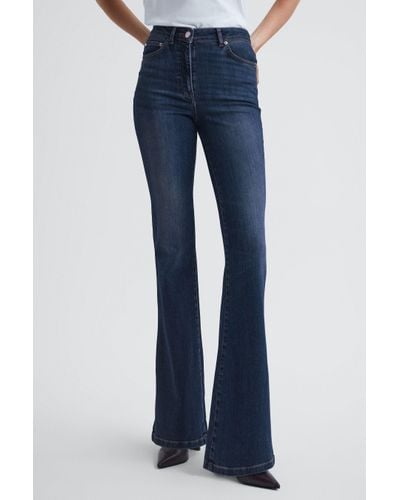 Reiss Beau - Mid Blue Petite High Rise Skinny Flared Jeans, 26