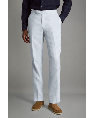Reiss Kin - Soft Blue Slim Fit Linen Adjuster Trousers - Black