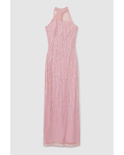 Raishma Pink Embellished Halter Neck Maxi Dress