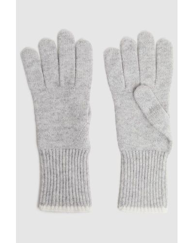 Reiss Hazel - Grey/ecru Wool Blend Contrast Trim Gloves, One