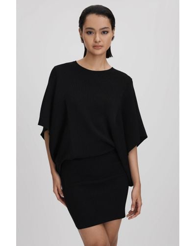 Reiss Julia - Black Knitted Cape Sleeve Mini Dress, M