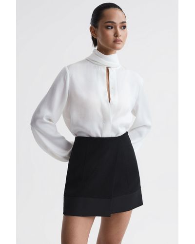 Reiss Ruby - Black Satin Trim Mini Skirt, Us 10 - White