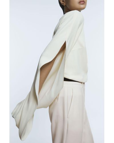 ATELIER Italian Fabric Drape Back Cape-style Top - White