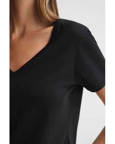 Reiss Bailey - Black Cotton V-neck T-shirt, S