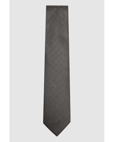 Reiss Villa - Charcoal Micro Floral Print Silk Blend Tie, One - Grey