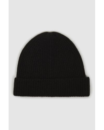 Reiss Cara - Black Cashmere Ribbed Beanie Hat, One