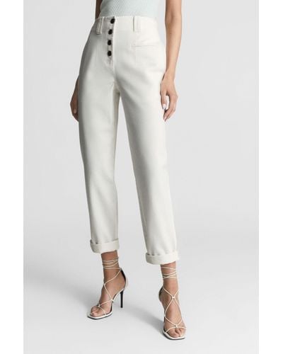 Reiss Ava - White Button Fly Cotton Trousers, Us 12