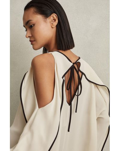 Reiss Daria - White Ruffle Detail Cut Out Blouse - Natural