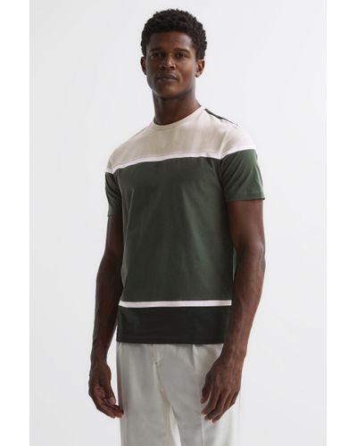 Reiss Cannon - Green Multi Mercerised Cotton Colourblock T-shirt, M - Multicolour