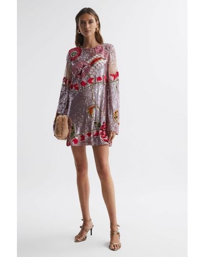 Rachel Gilbert Mari - Sequin Embroidered Mini Dress, Soft Pink